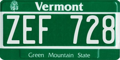 VT license plate ZEF728