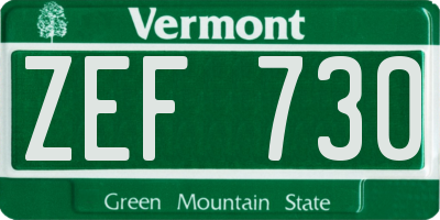 VT license plate ZEF730