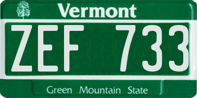 VT license plate ZEF733