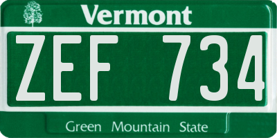 VT license plate ZEF734