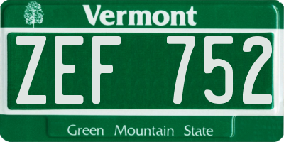 VT license plate ZEF752