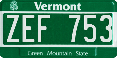 VT license plate ZEF753