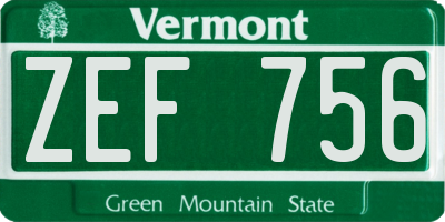 VT license plate ZEF756