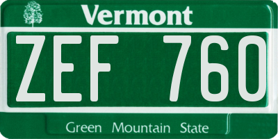 VT license plate ZEF760
