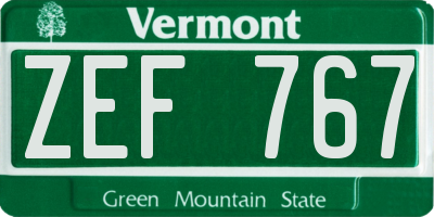 VT license plate ZEF767