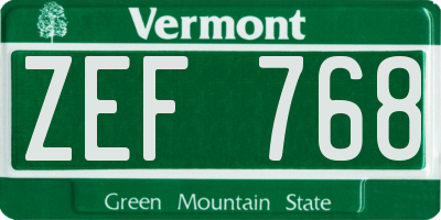 VT license plate ZEF768