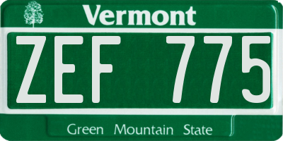 VT license plate ZEF775