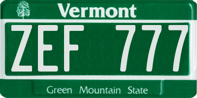 VT license plate ZEF777