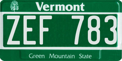 VT license plate ZEF783