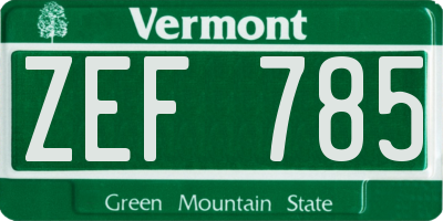 VT license plate ZEF785
