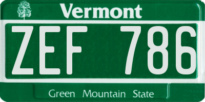 VT license plate ZEF786