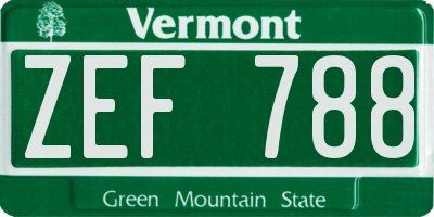 VT license plate ZEF788