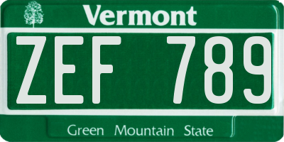 VT license plate ZEF789