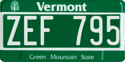 VT license plate ZEF795