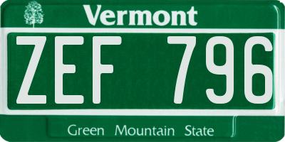 VT license plate ZEF796