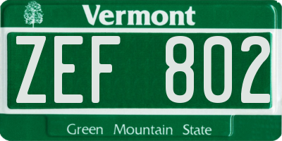 VT license plate ZEF802