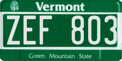 VT license plate ZEF803