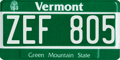 VT license plate ZEF805
