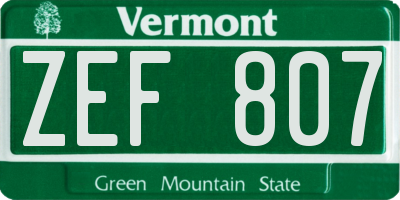 VT license plate ZEF807