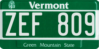VT license plate ZEF809