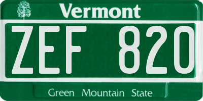 VT license plate ZEF820
