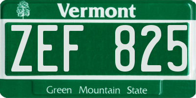 VT license plate ZEF825