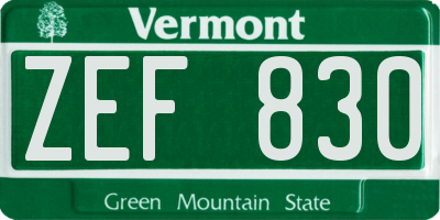 VT license plate ZEF830