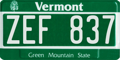 VT license plate ZEF837