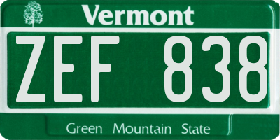 VT license plate ZEF838