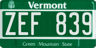 VT license plate ZEF839