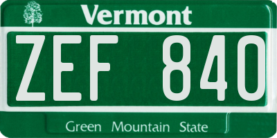 VT license plate ZEF840