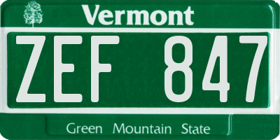 VT license plate ZEF847