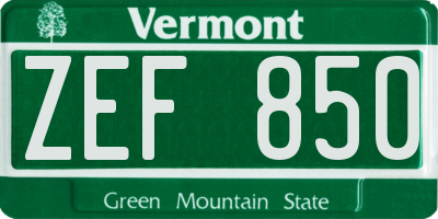 VT license plate ZEF850