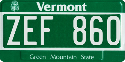 VT license plate ZEF860