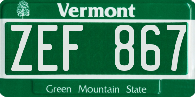 VT license plate ZEF867