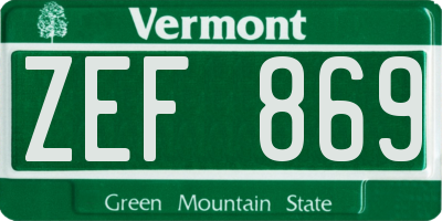 VT license plate ZEF869