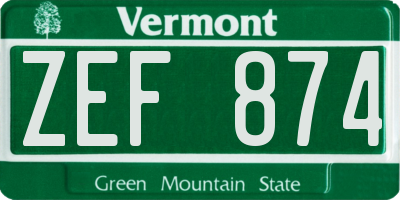 VT license plate ZEF874
