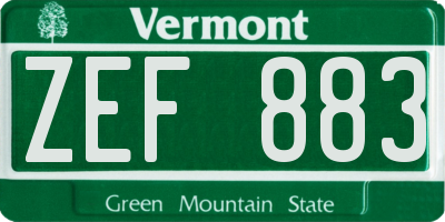 VT license plate ZEF883