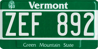VT license plate ZEF892
