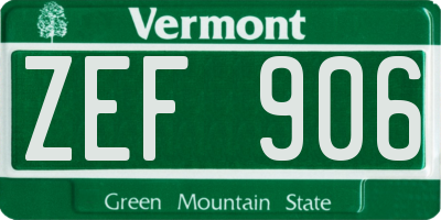 VT license plate ZEF906
