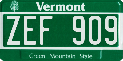 VT license plate ZEF909