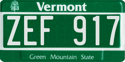 VT license plate ZEF917
