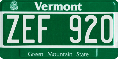 VT license plate ZEF920