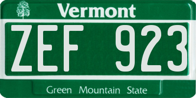 VT license plate ZEF923