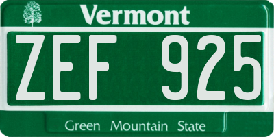 VT license plate ZEF925