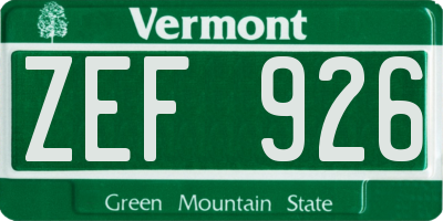VT license plate ZEF926