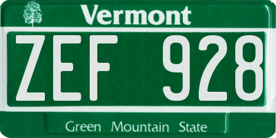 VT license plate ZEF928