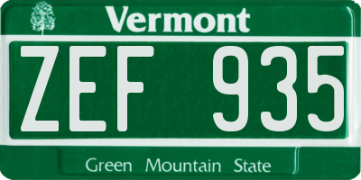VT license plate ZEF935