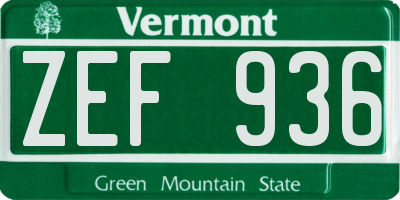 VT license plate ZEF936