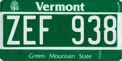 VT license plate ZEF938